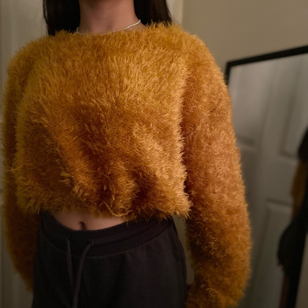 Yellow fuzzy sweater